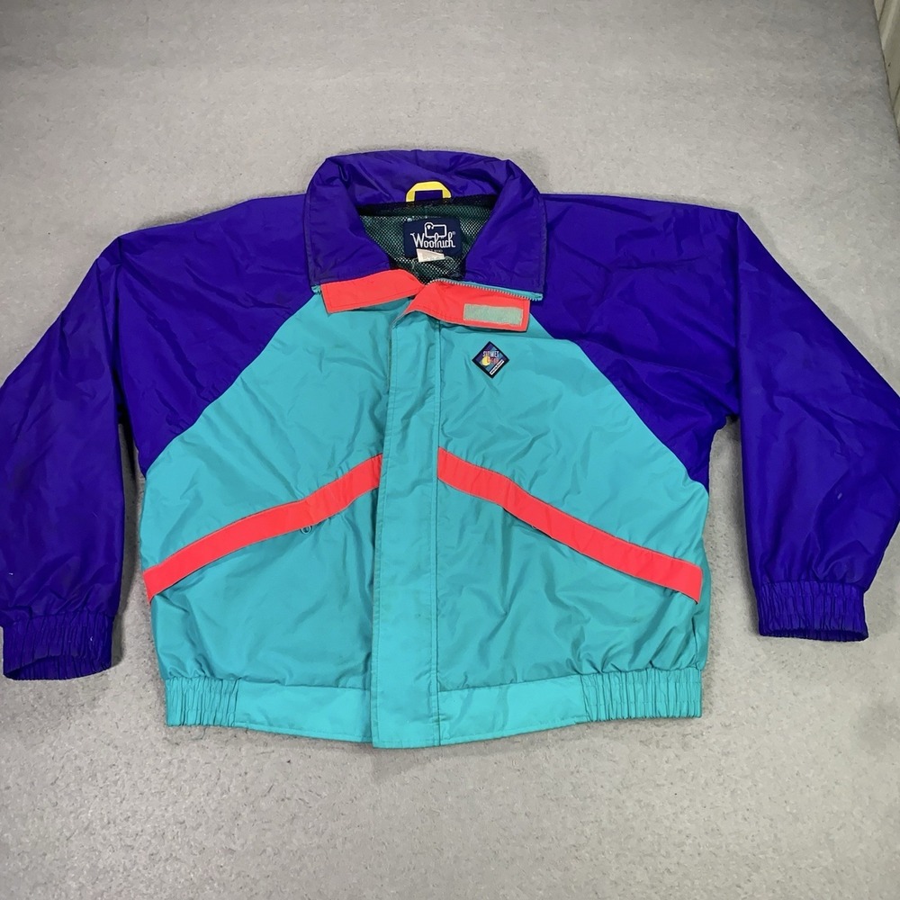 VTG Woolrich Sigmet Gear Womens Large Blueberry Neon Sea Jade Windbreaker Jacket
